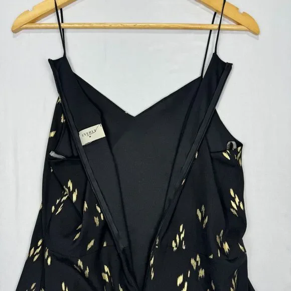 Everly Spaghetti Dress Black and Gold Size Large Racerback Knee Length Flare - Picture 7 of 16